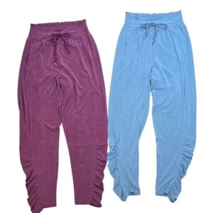 Anthropologie Saturday/Sunday Smocked Ruched Joggers Burgundy & Blue Bundle Sz.S